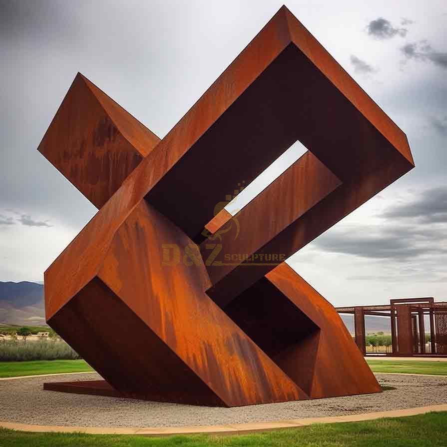 Giant geometric corten steel sculptures for sale, garden landscape decor DZ-451