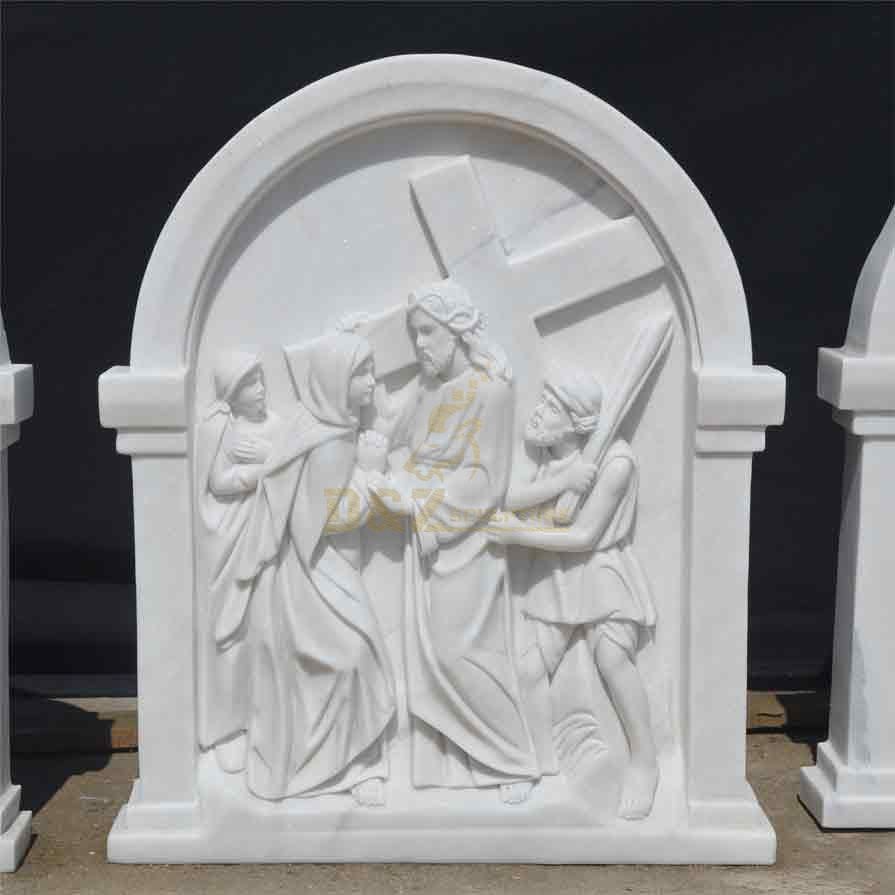 White marble Jesus 14 Stations of the Cross sculptures, lecture hall wall decoration DZ-454