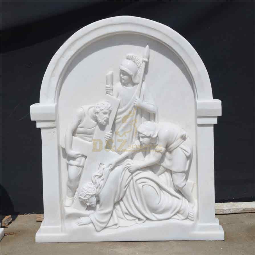 White marble Jesus 14 Stations of the Cross sculptures, lecture hall wall decoration DZ-454