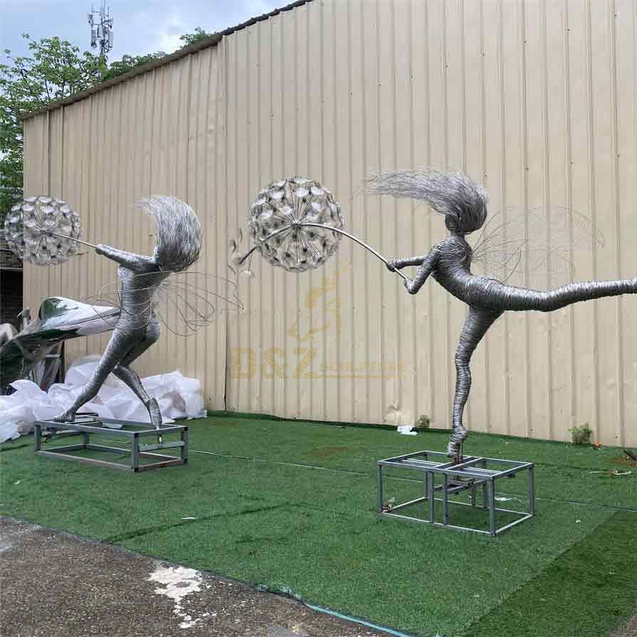 Fantasy wire fairy and dandelion garden sculptures for sale DZ-456