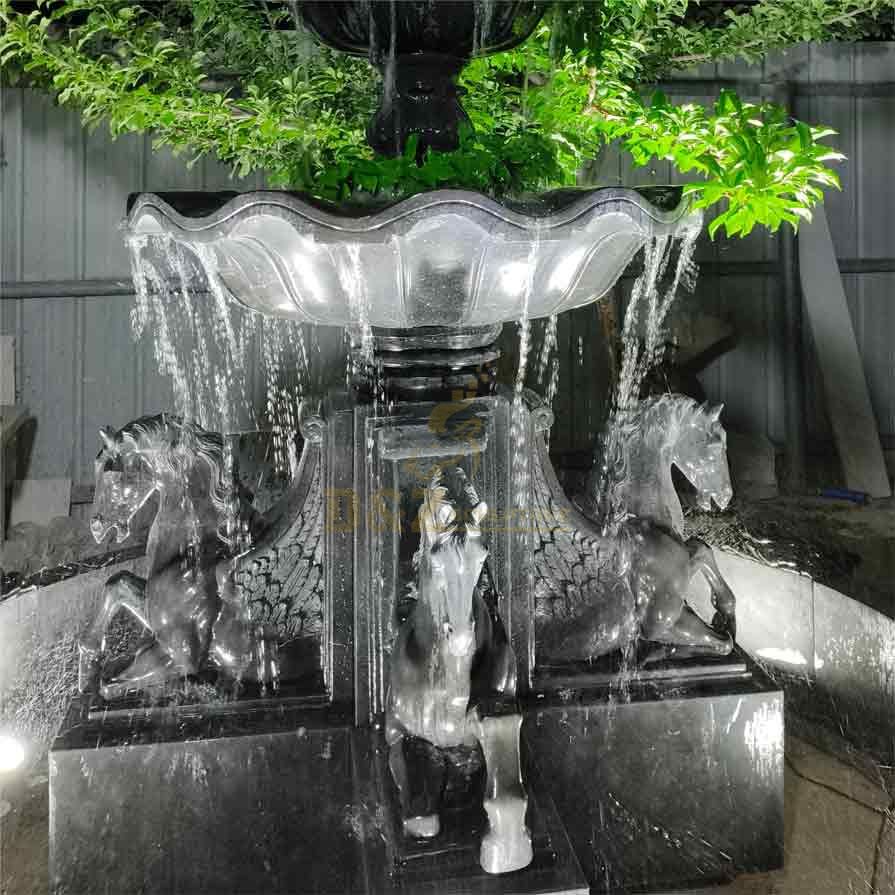 Custom Marble Horse Fountain Sculpture - Villa and Hotel Decor- Project DZ-458