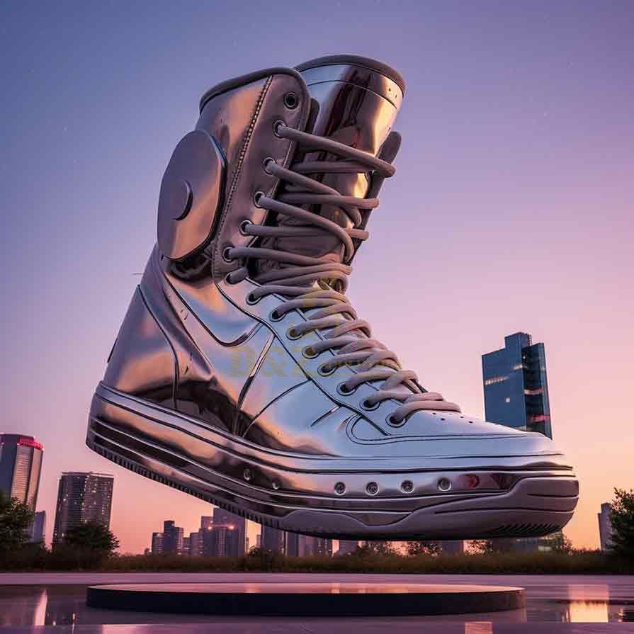 Giant outdoor silver stainless steel shoe art sculpture DZ-459