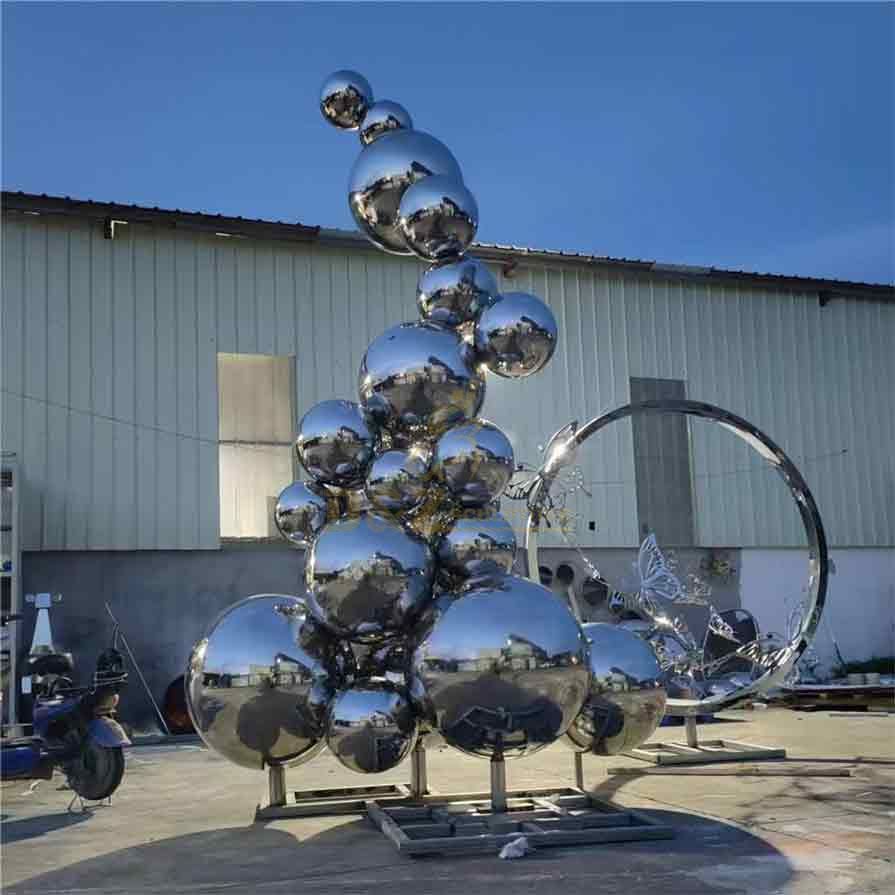 Outdoor mirror stainless steel garden sphere wave sculpture DZ-476