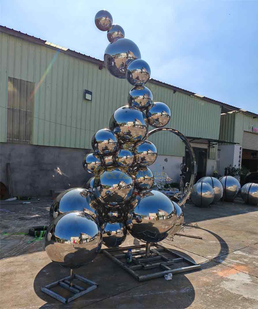 Outdoor mirror stainless steel garden sphere wave sculpture DZ-476