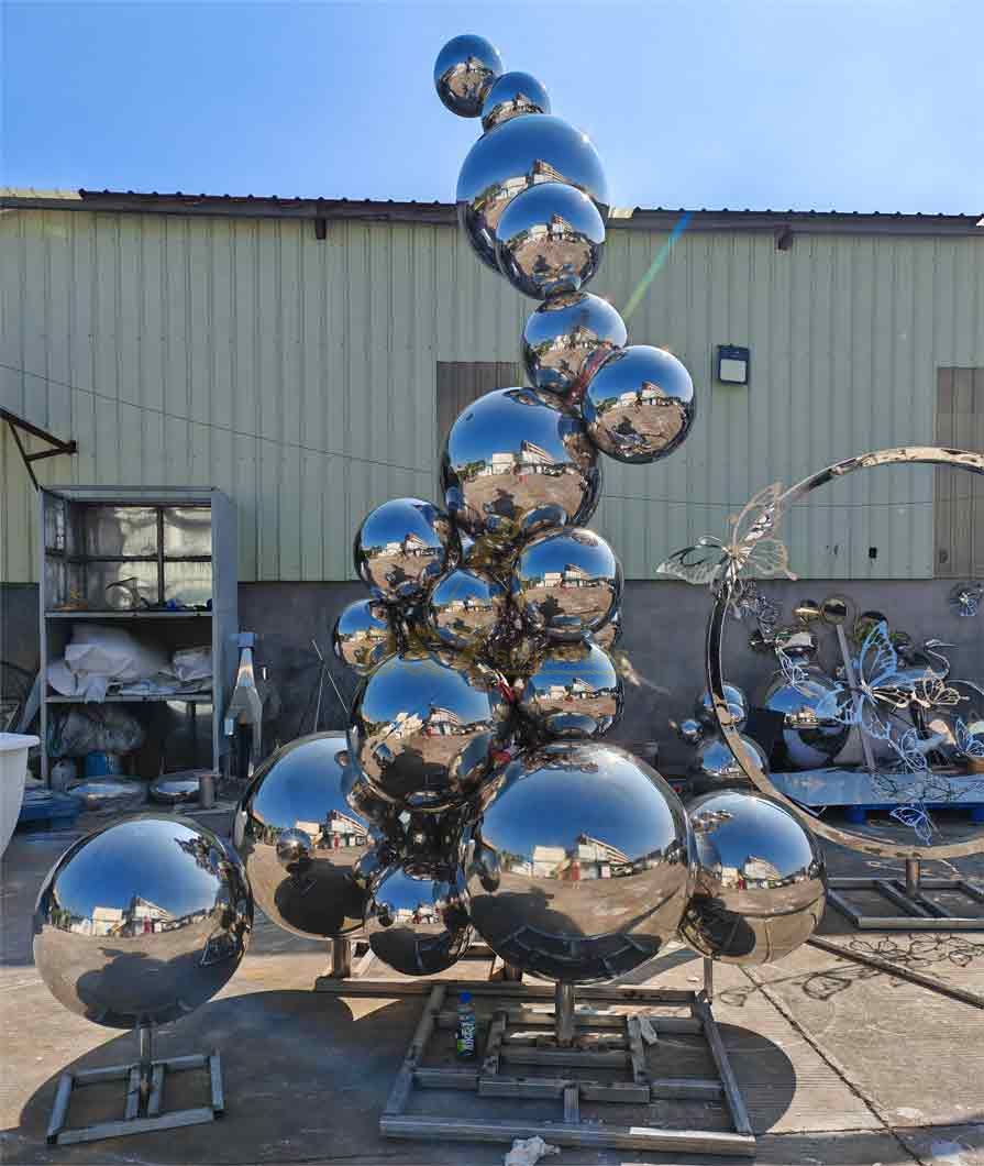 Outdoor mirror stainless steel garden sphere wave sculpture DZ-476