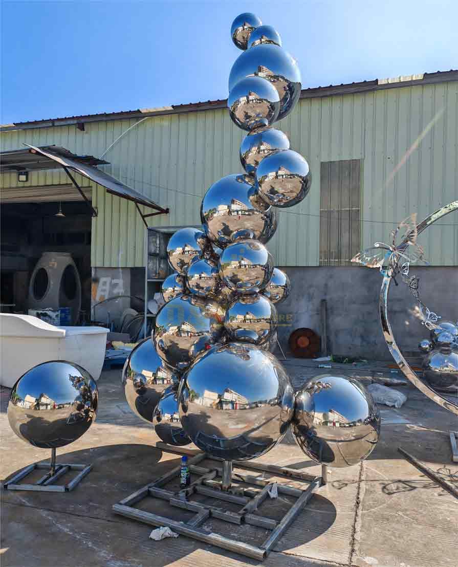 Outdoor mirror stainless steel garden sphere wave sculpture DZ-476