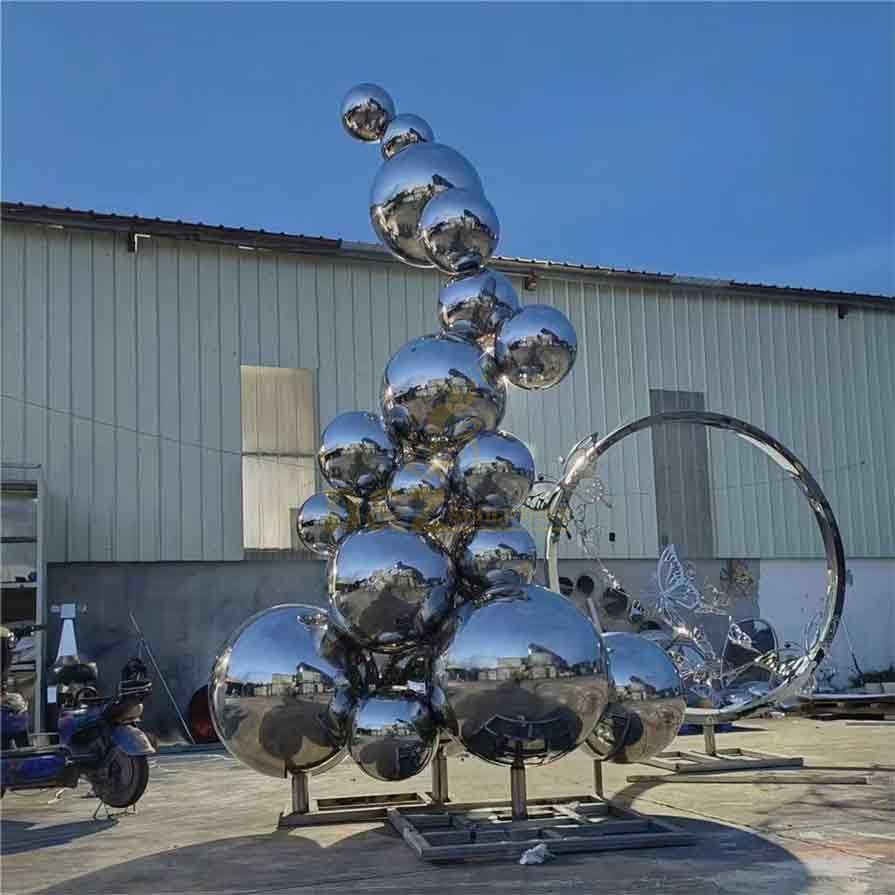 Outdoor mirror stainless steel garden sphere wave sculpture DZ-476