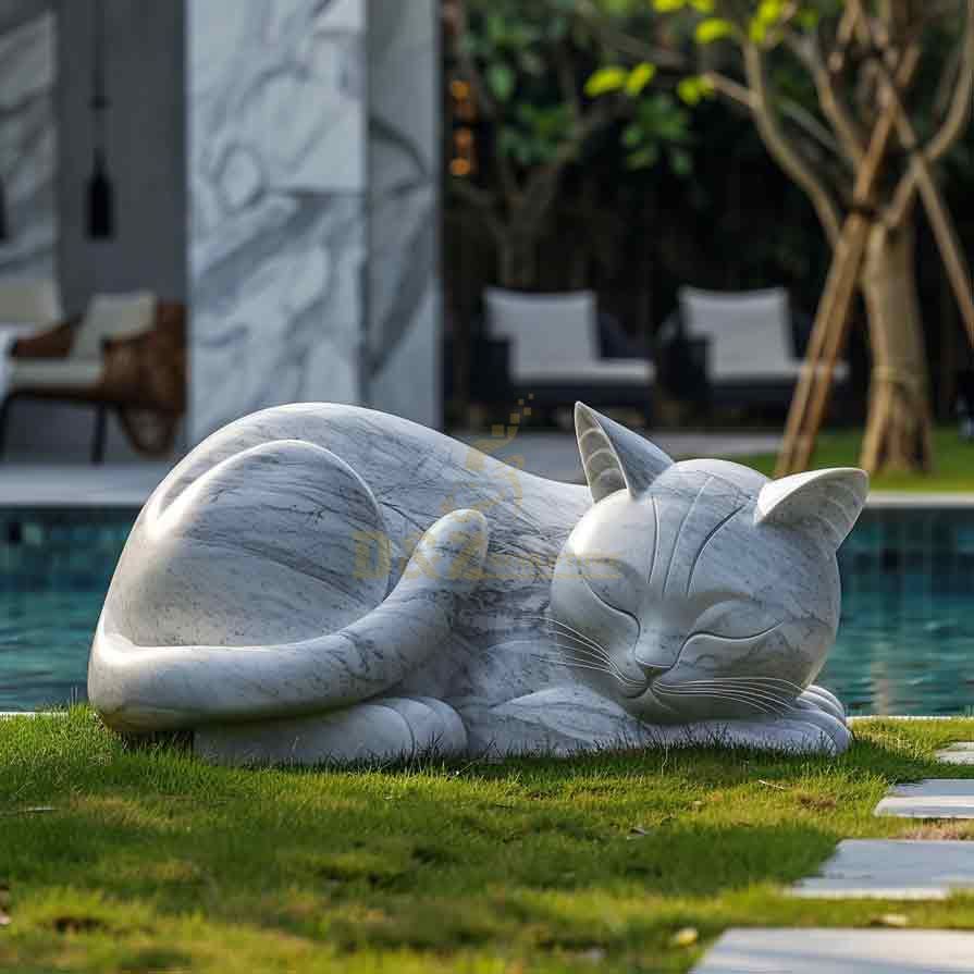 outdoor stone sleeping cat statue for the garden