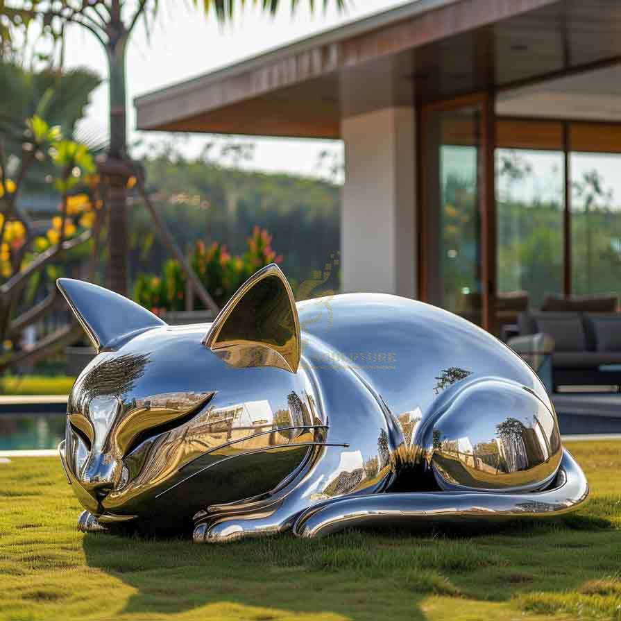 Large Abstract Outdoor Metal Sleeping Cat Sculpture for Sale DZ-479