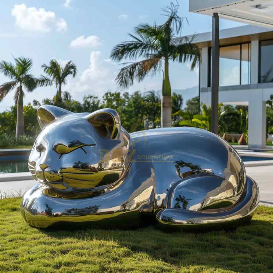 Large Abstract Outdoor Metal Sleeping Cat Sculpture for Sale DZ-479