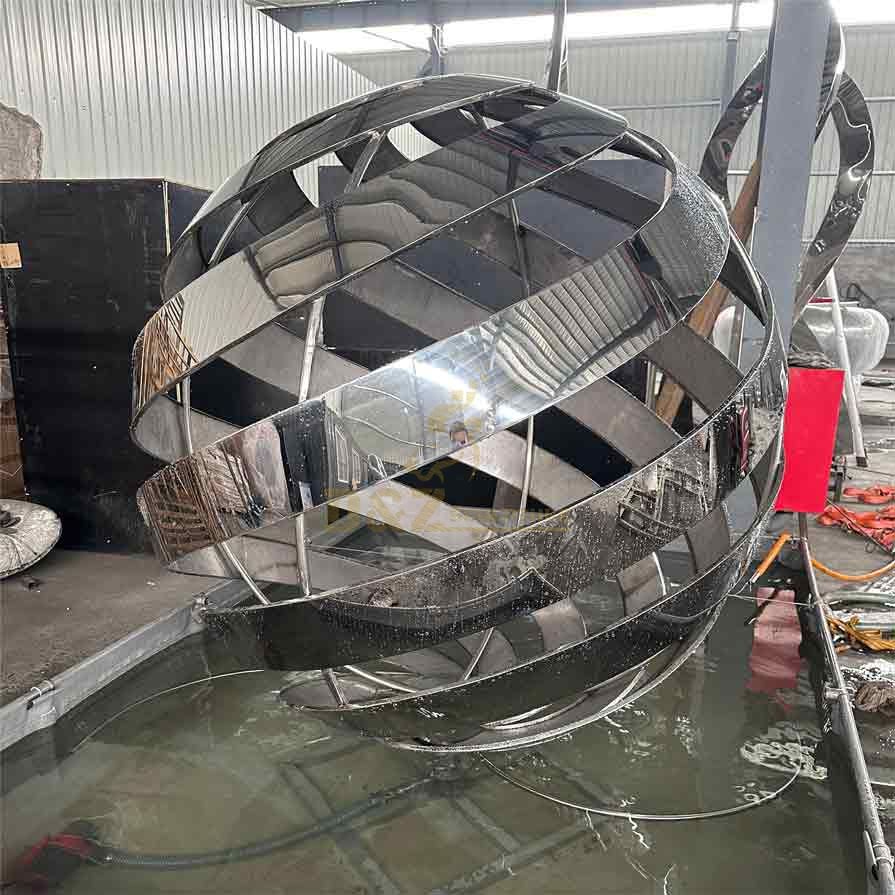 Stainless steel dynamic rotating sphere outdoor fountain sculpture for sale DZ-480