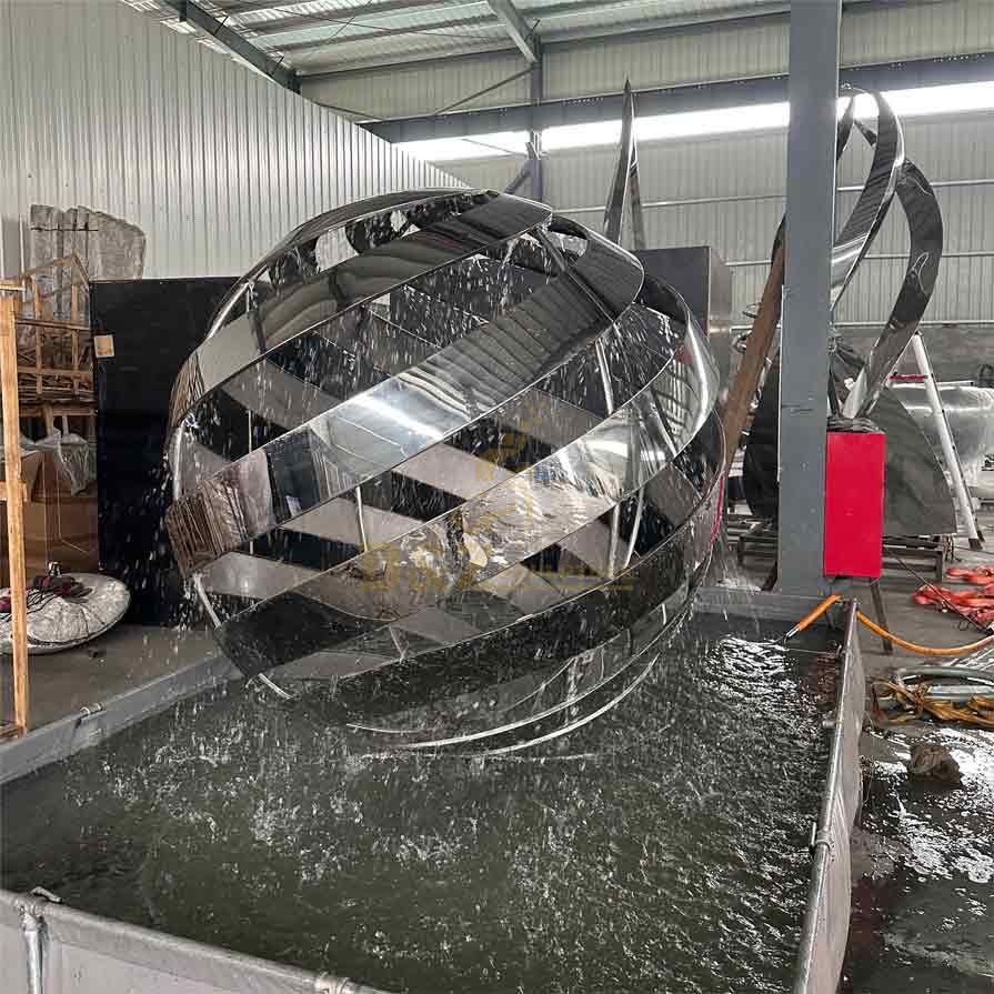 Stainless steel dynamic rotating sphere outdoor fountain sculpture for sale DZ-480