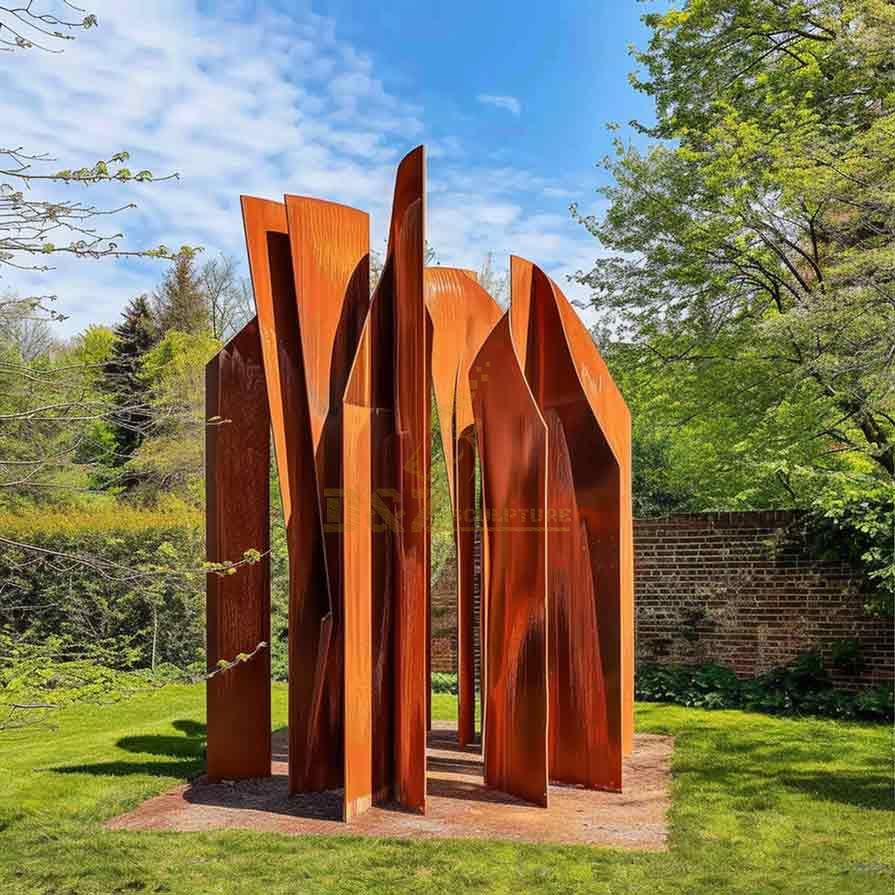 Large geometric abstract Corten steel tree garden sculptures DZ-493