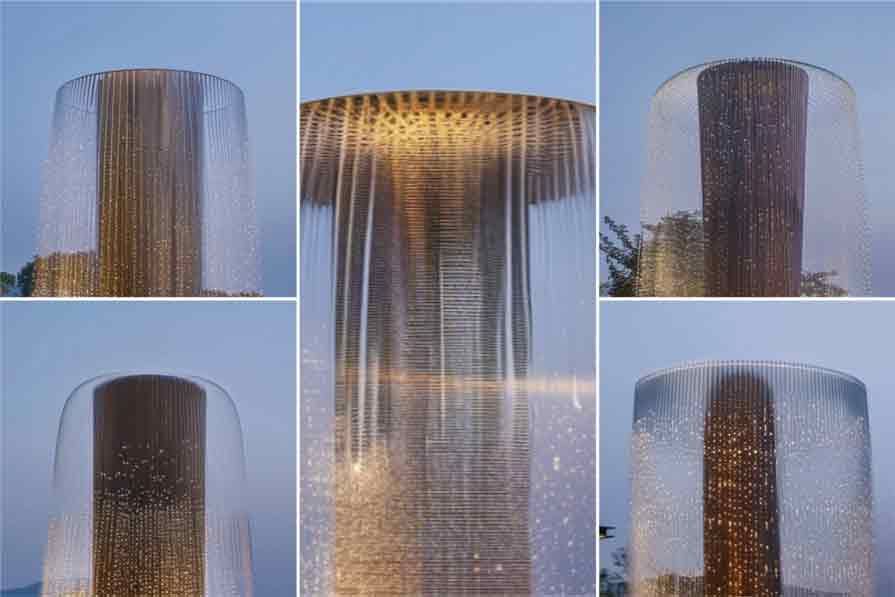 Large outdoor metal cylindrical fountain sculpture water curtain effect DZ-495