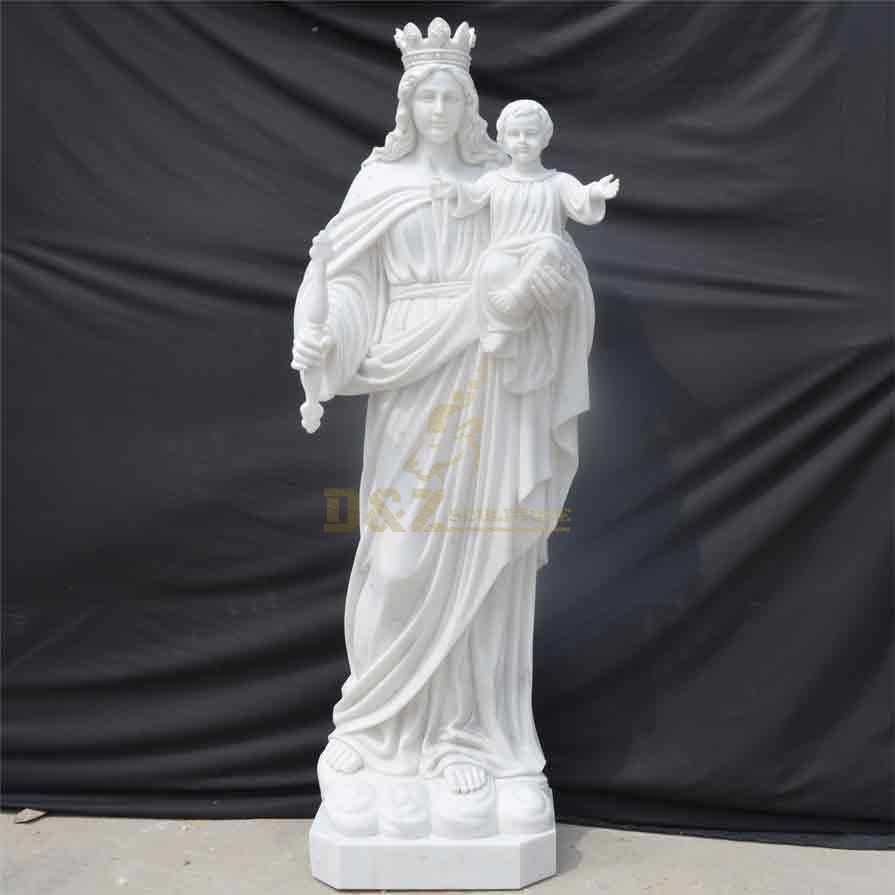 Custom White Marble Virgin Mary Holding Baby Jesus Statue DZ-497