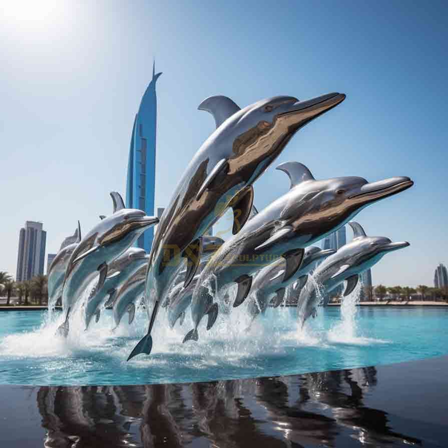 Large outdoor mirrored metal dolphin sculptures for sale DZ-502