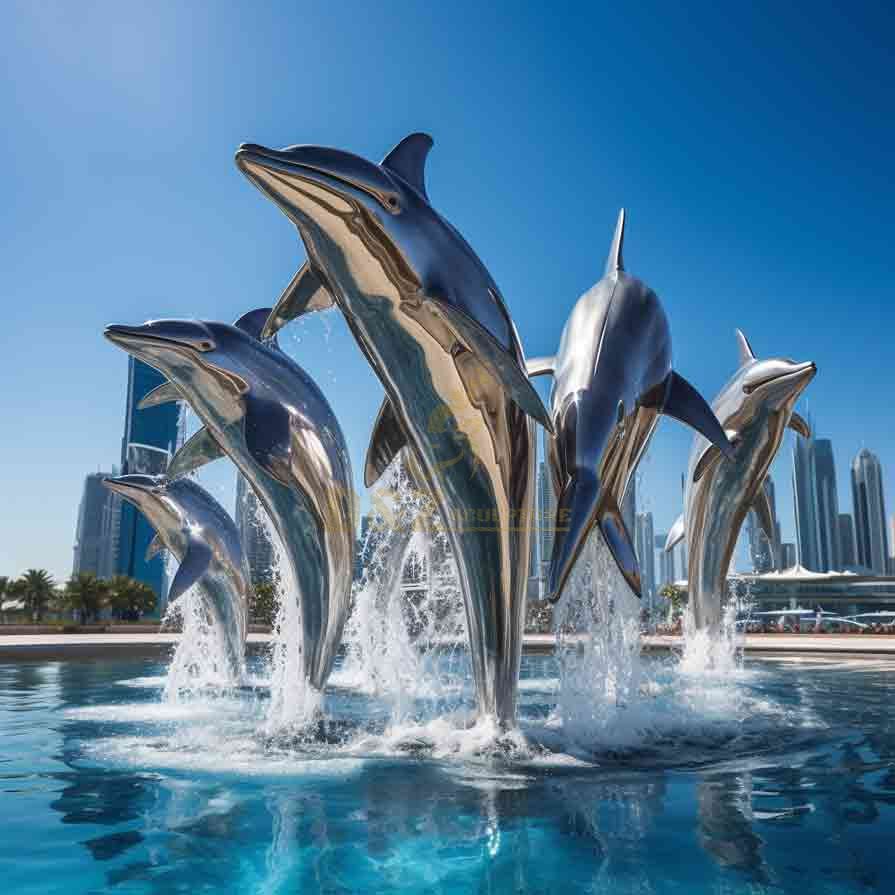 Large outdoor mirrored metal dolphin sculptures for sale DZ-502