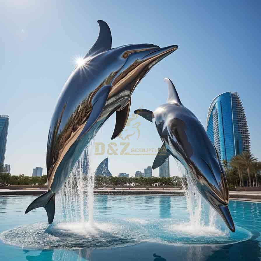 Large outdoor mirrored metal dolphin sculptures for sale DZ-502