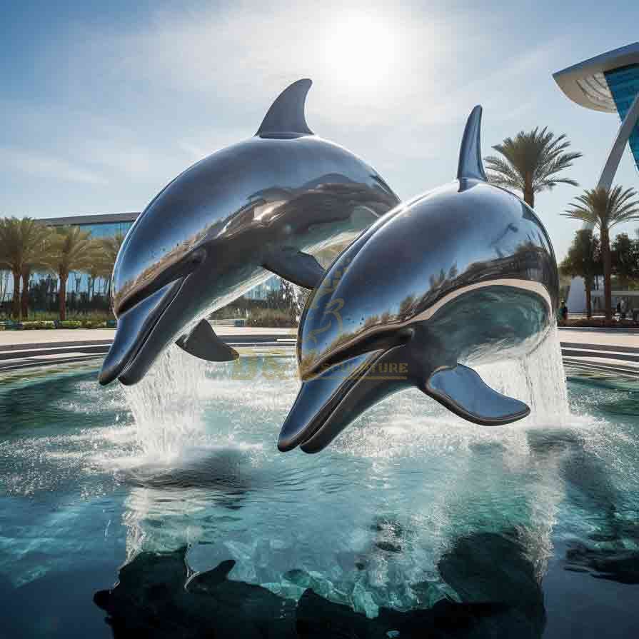 Large outdoor mirrored metal dolphin sculptures for sale DZ-502