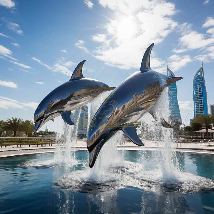 Large outdoor mirrored metal dolphin sculptures for sale DZ-502