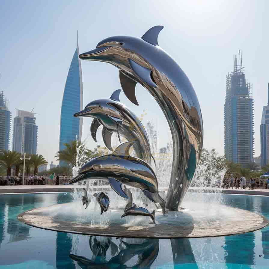 Large outdoor mirrored metal dolphin sculptures for sale DZ-502