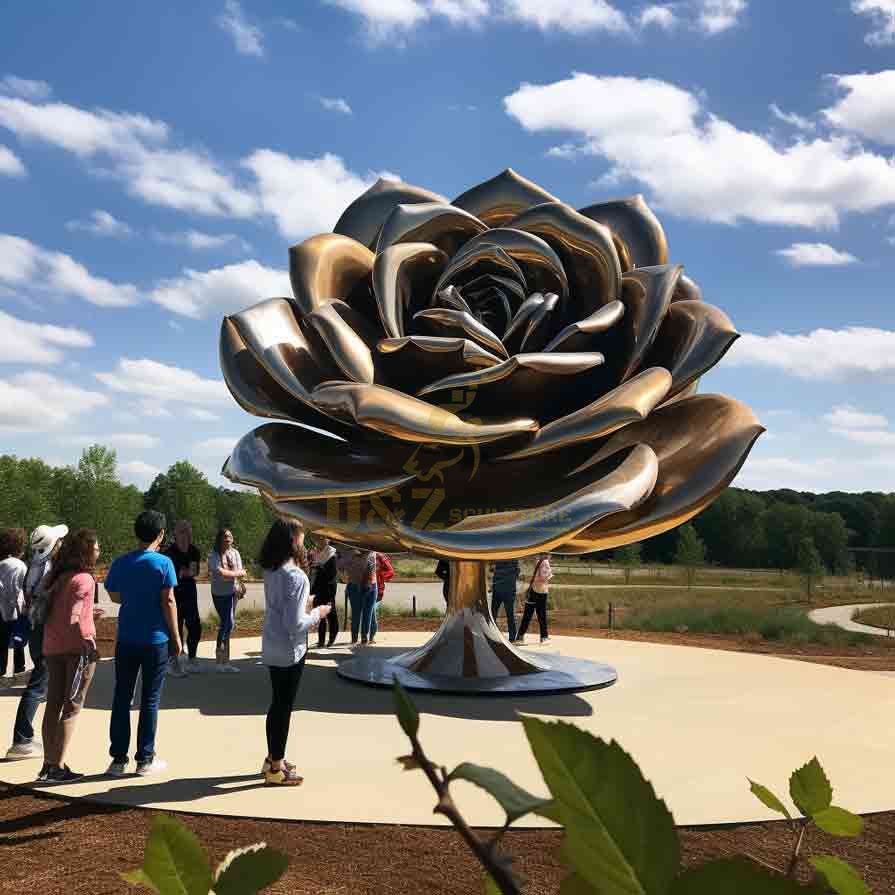 Custom large metal rose sculpture golden yellow DZ-503