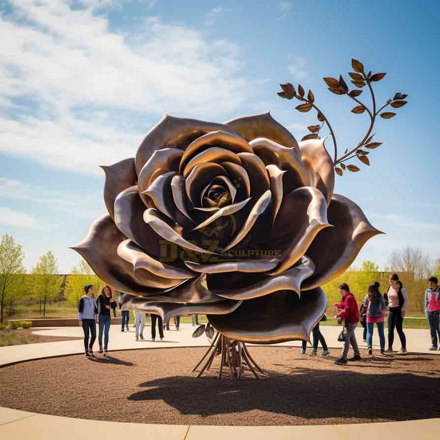 Custom large metal rose sculpture golden yellow DZ-503