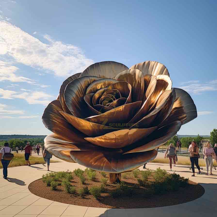 Custom large metal rose sculpture golden yellow DZ-503