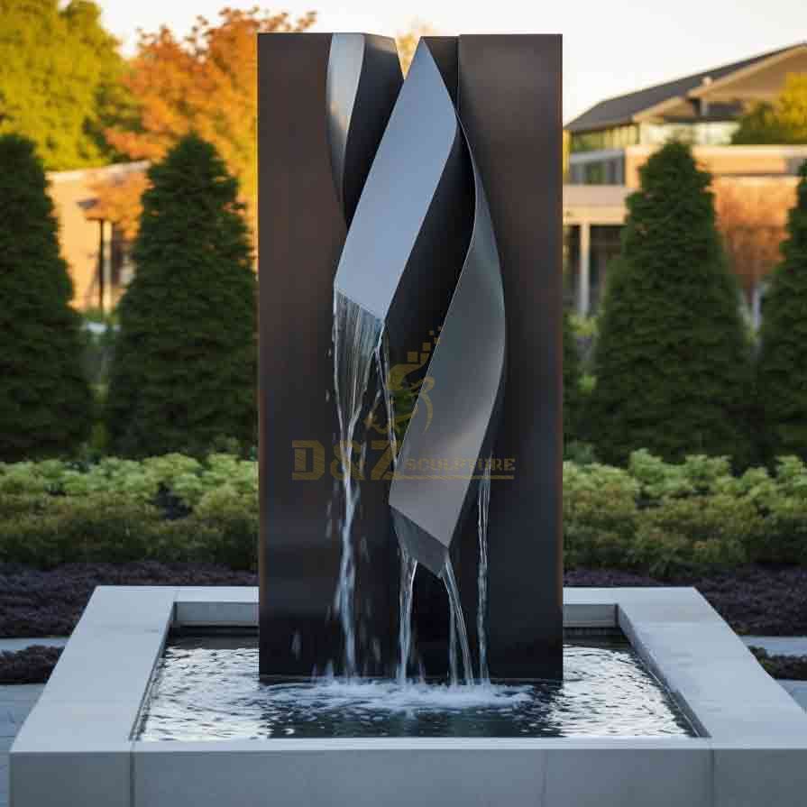 Modern black metal outdoor waterfall fountain sculptures - hotel villa garden decor DZ-506