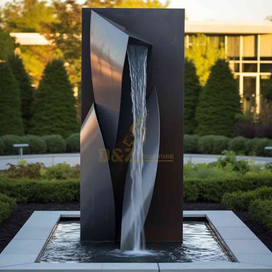 Modern black metal outdoor waterfall fountain sculptures - hotel villa garden decor DZ-506