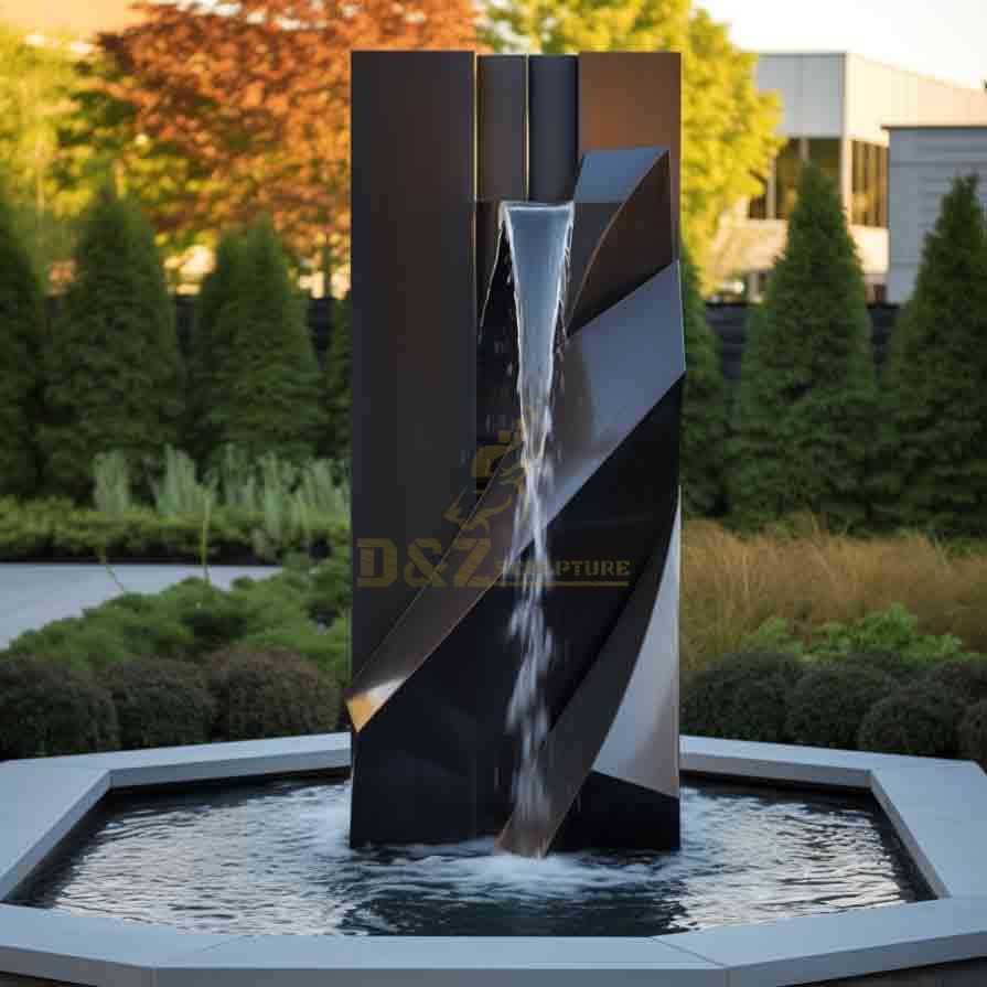 Modern black metal outdoor waterfall fountain sculptures - hotel villa garden decor DZ-506