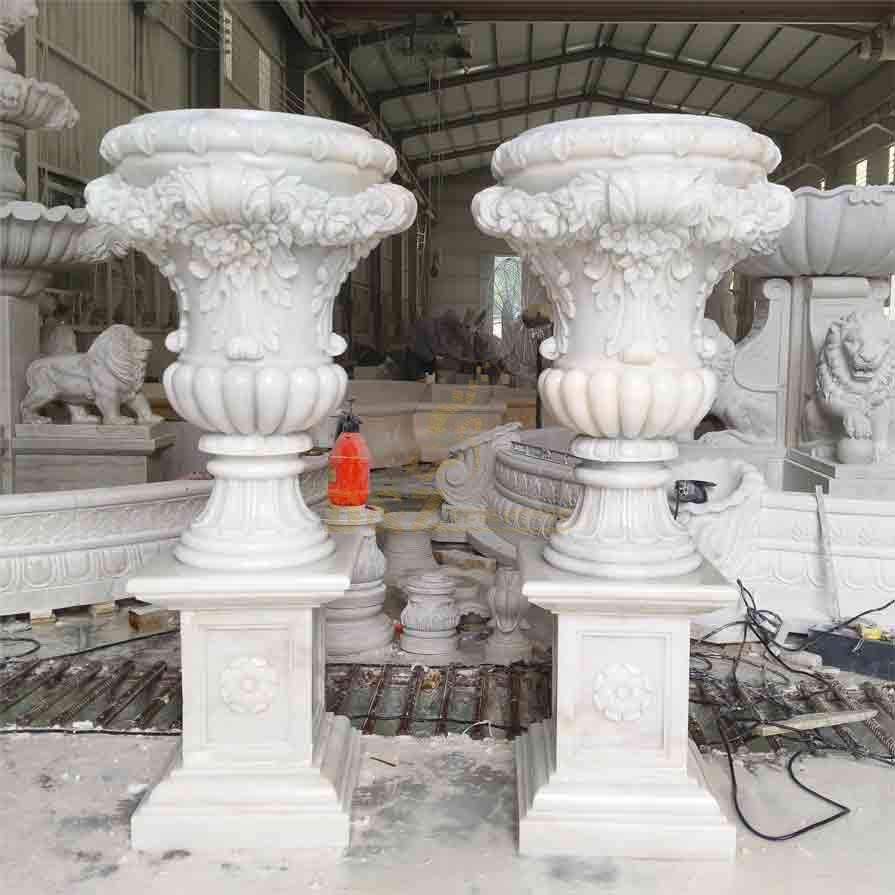 A pair of large natural marble outdoor flower pots for sale DZ-511