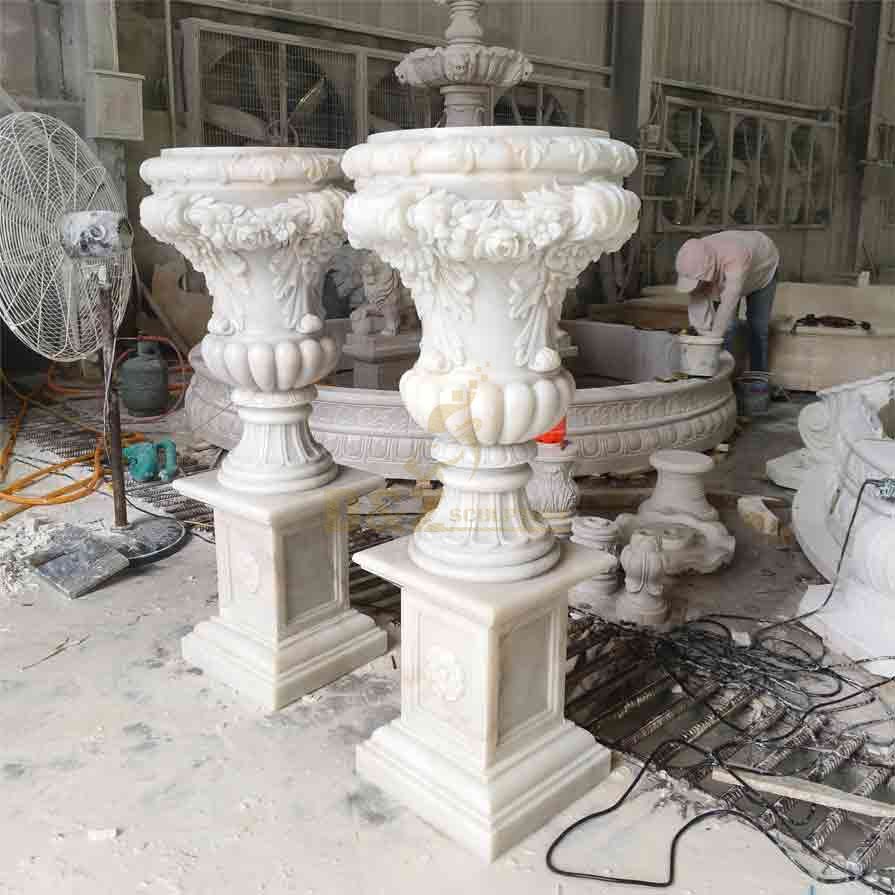 A pair of large natural marble outdoor flower pots for sale DZ-511