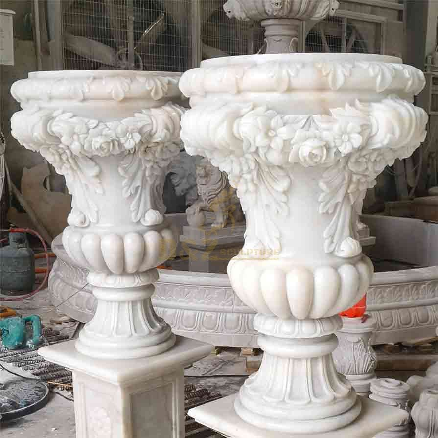 A pair of large natural marble outdoor flower pots for sale DZ-511