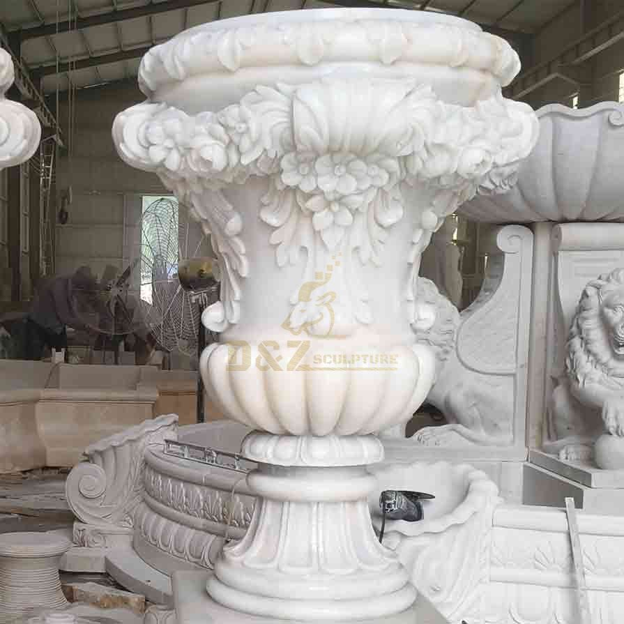 A pair of large natural marble outdoor flower pots for sale DZ-511