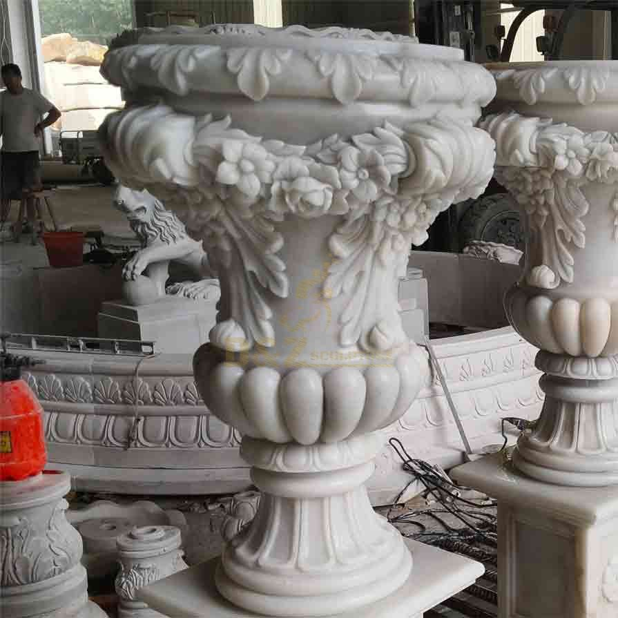 A pair of large natural marble outdoor flower pots for sale DZ-511