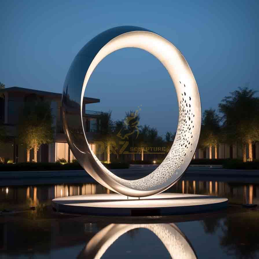 Modern metal circle abstract light moon art sculpture for high end community DZ-512