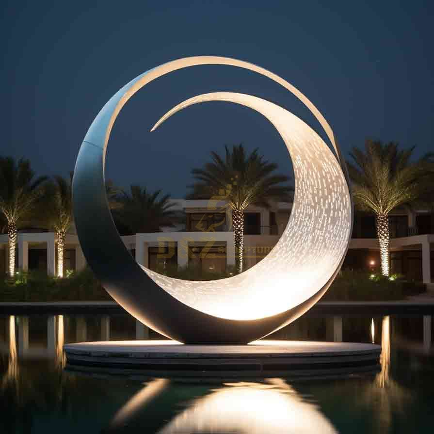 Modern metal circle abstract light moon art sculpture for high end community DZ-512