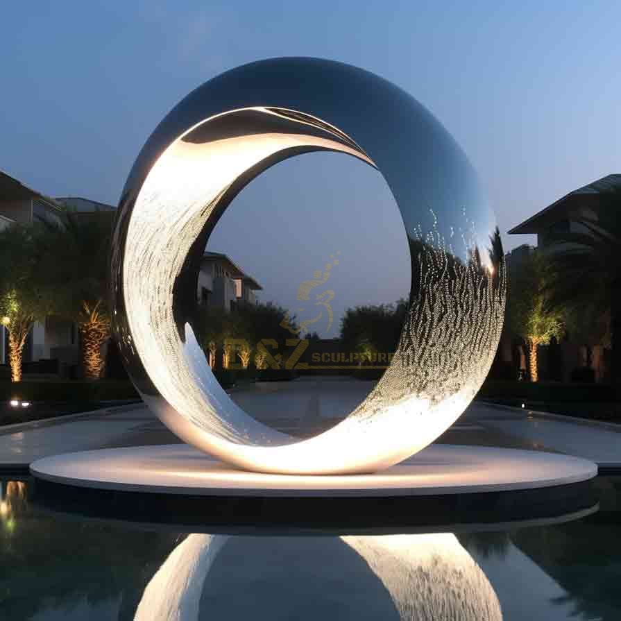 Modern metal circle abstract light moon art sculpture for high end community DZ-512