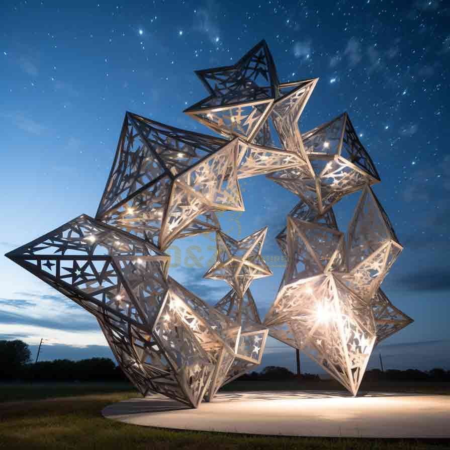 Large Geometric Metal Star Sculpture: Outdoor Abstract Art Installation DZ-516