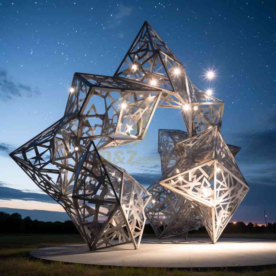 Large Geometric Metal Star Sculpture: Outdoor Abstract Art Installation DZ-516