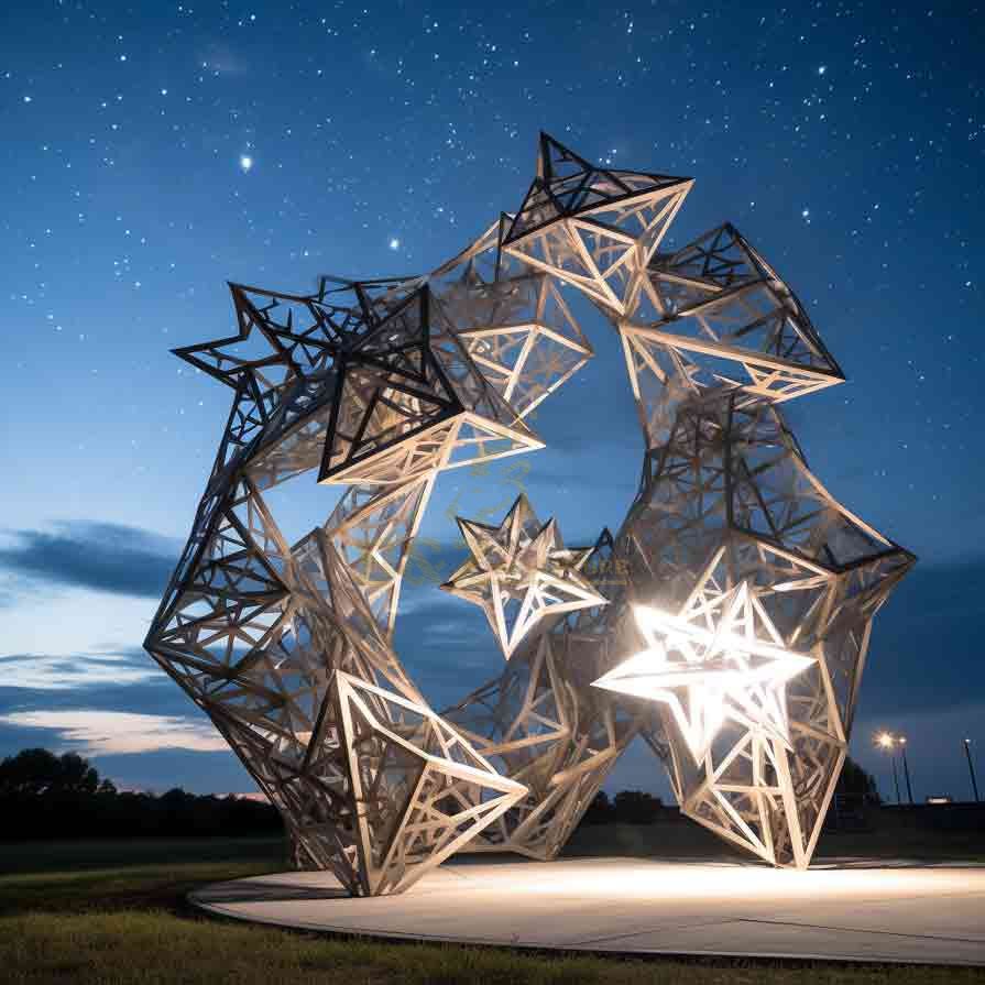 Large Geometric Metal Star Sculpture: Outdoor Abstract Art Installation DZ-516