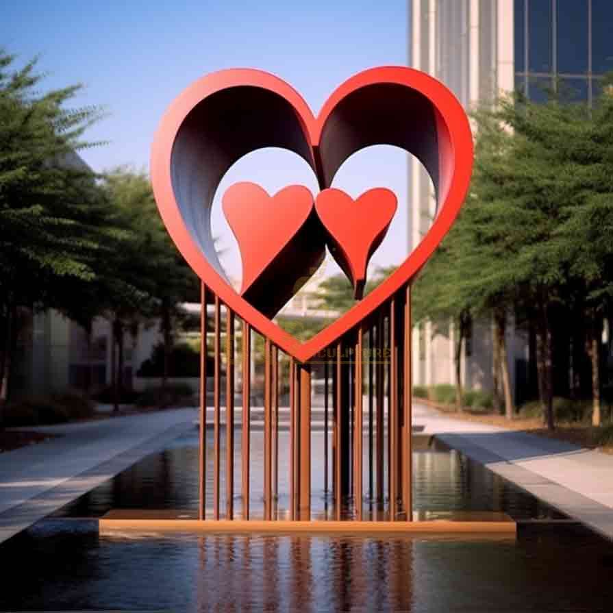 Large Red Art Heart Fountain Sculpture Love Theme for Garden DZ-519