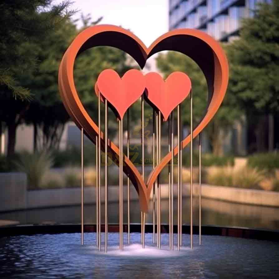 Large Red Art Heart Fountain Sculpture Love Theme for Garden DZ-519