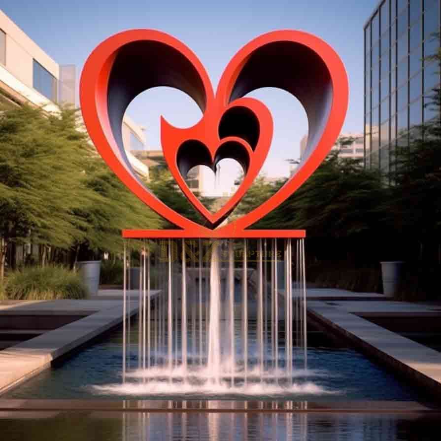 Large Red Art Heart Fountain Sculpture Love Theme for Garden DZ-519