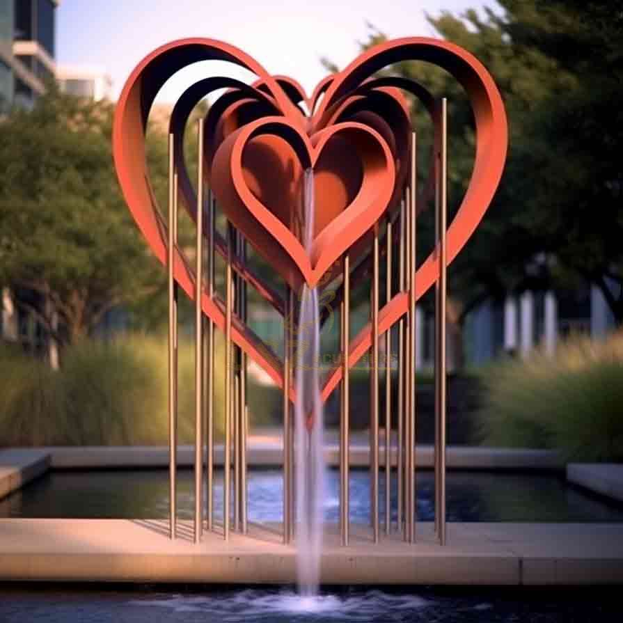 Large Red Art Heart Fountain Sculpture Love Theme for Garden DZ-519