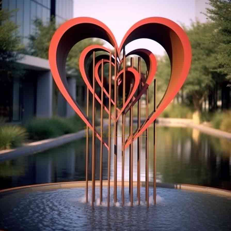 Large Red Art Heart Fountain Sculpture Love Theme for Garden DZ-519