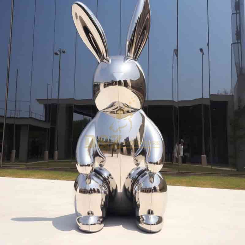 Mirror silver stainless steel rabbits sculpture