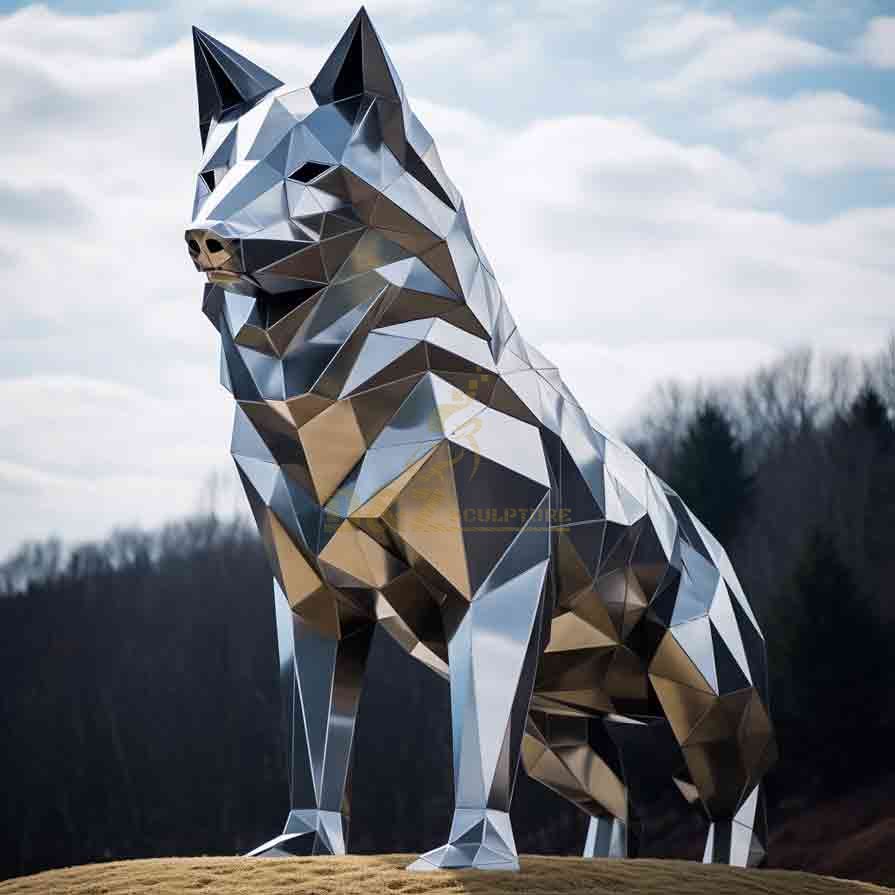 Stainless steel large geometric wolf sculptures for sale DZ-525