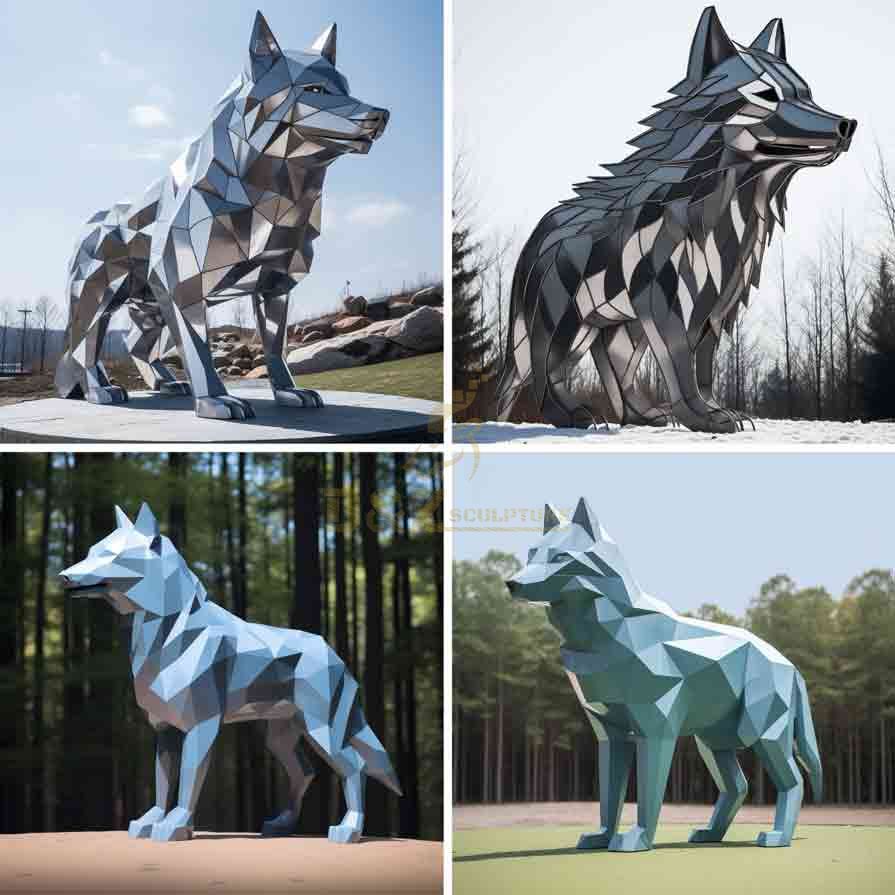 Stainless steel large geometric wolf sculptures for sale DZ-525